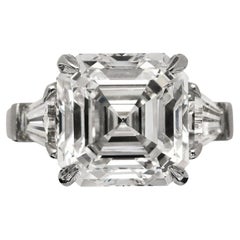 GIA Certified 4 Carat Asscher Cut Diamond Solitaire Platinum Ring