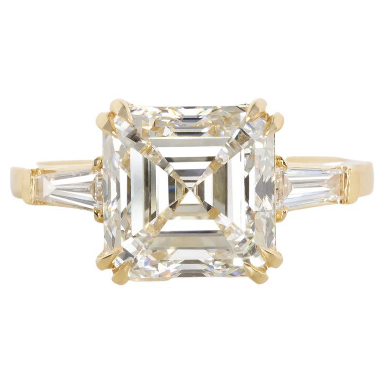 GIA Certified 4 Carat Asscher Cut Diamond Solitaire Ring For Sale