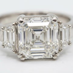 GIA Certified 4 Carat Asscher Cut Diamond Trapezoid Three-Stone Ring