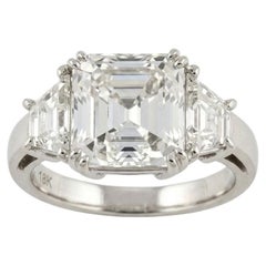 GIA Certified 4 Carat Asscher Cut Diamond Trapezoid Three-Stone Ring