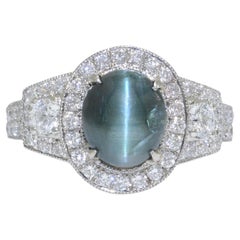 GIA Certified 4 Carat Cats Eye Alexandrite & Diamond Engagement Ring
