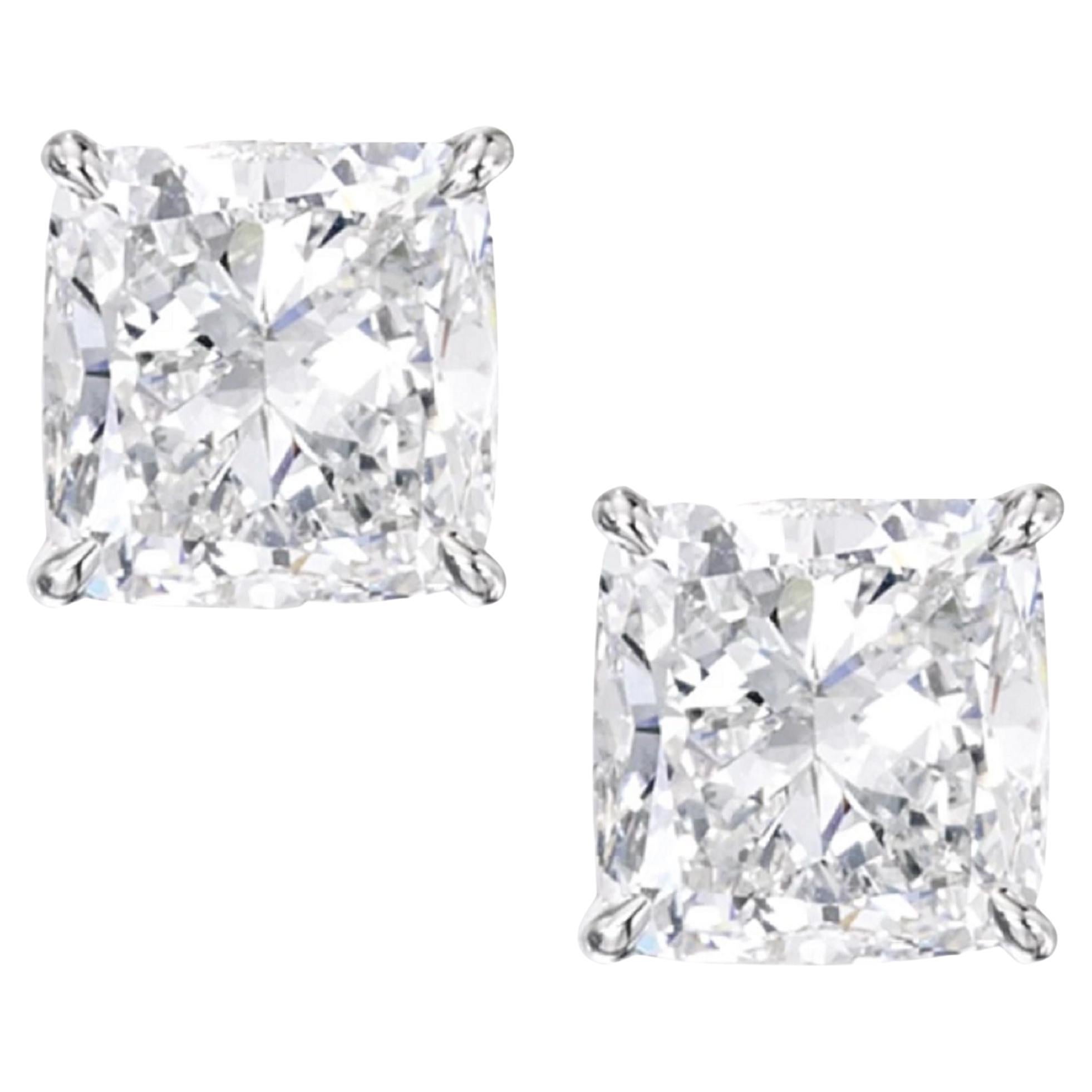 GIA Certified 4 Carat Cushion Cut Diamond Studs For Sale