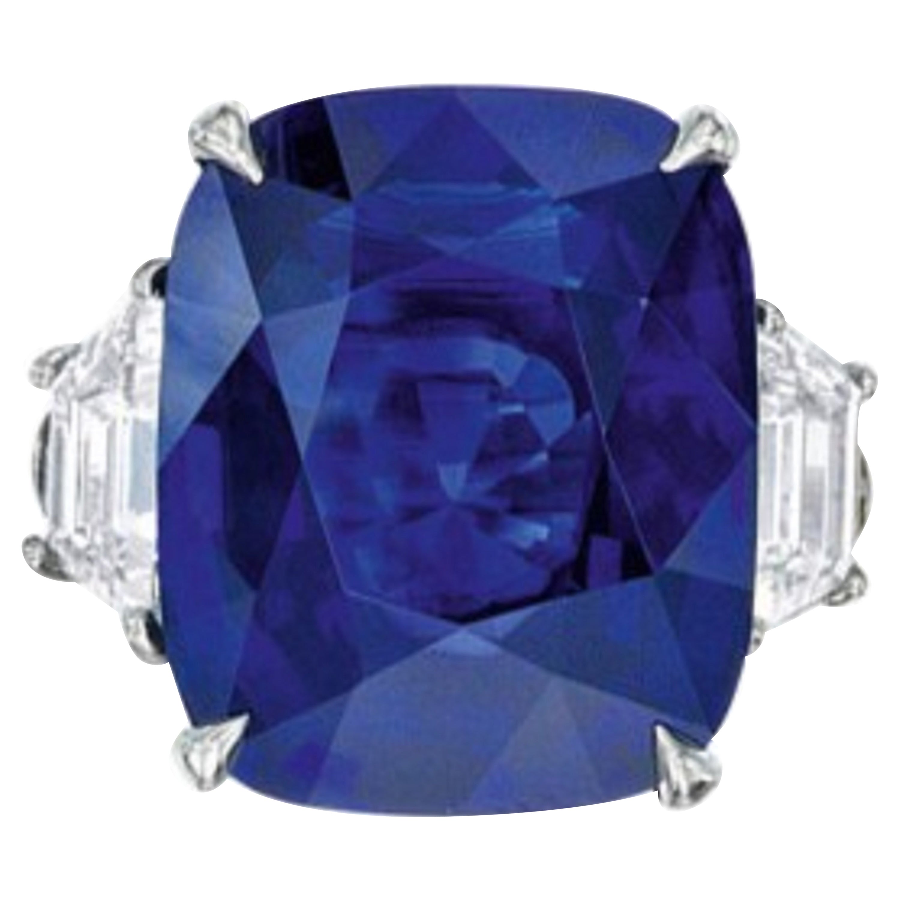 GIA Certified 4 Carat Cushion Vivid Blue No Heat Kashmir Sapphire Ring For Sale