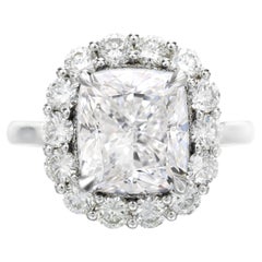GIA Certified 4 Carat F Color Cushion Cut Diamond White Gold Ring