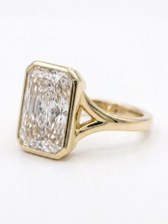 GIA Certified 4 Carat D Color Diamond Yellow Gold Bezel Set Ring