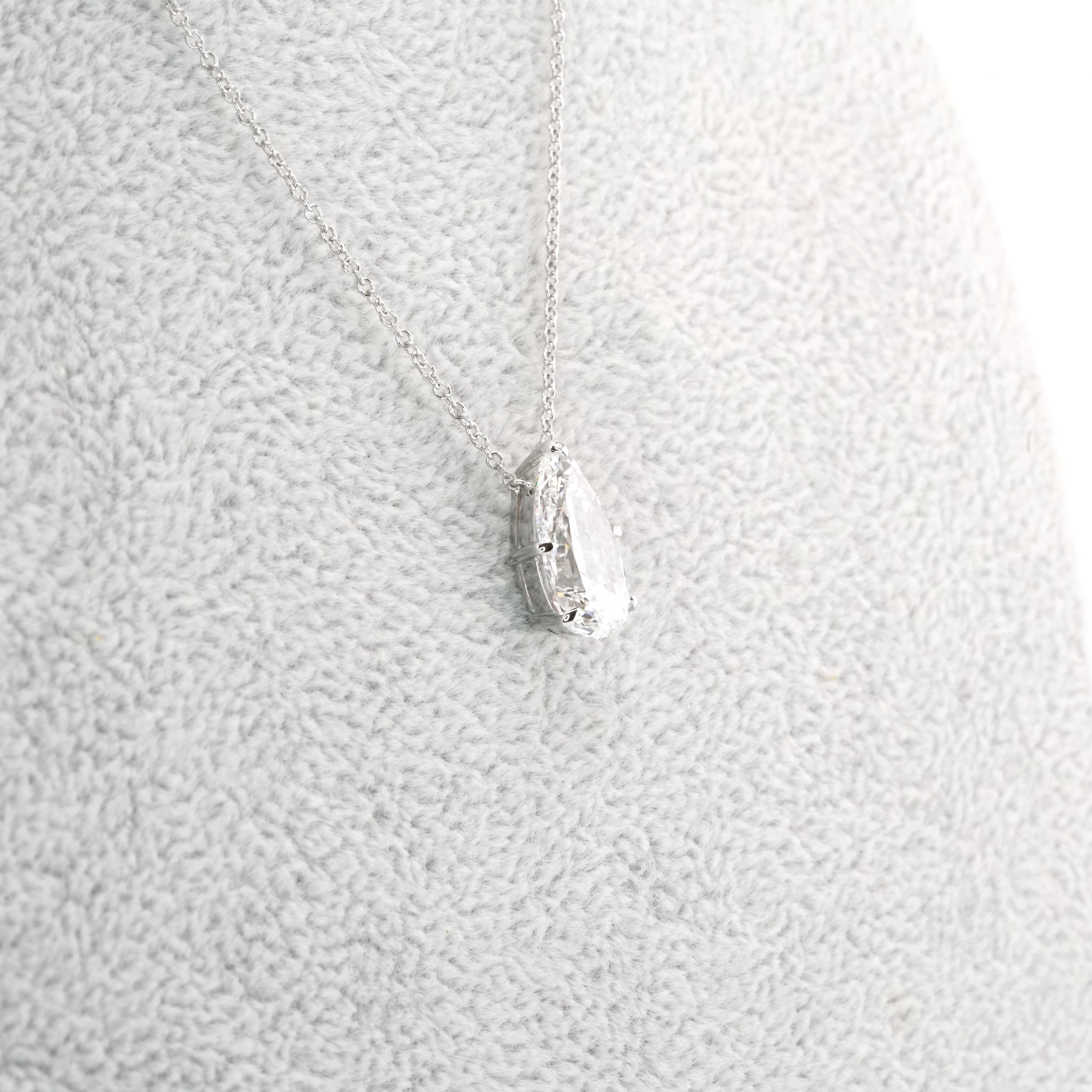 GIA Certified 4.03 Carat Pear Cut Diamond Pendant Necklace in 18k White Gold In New Condition For Sale In Chicago, IL
