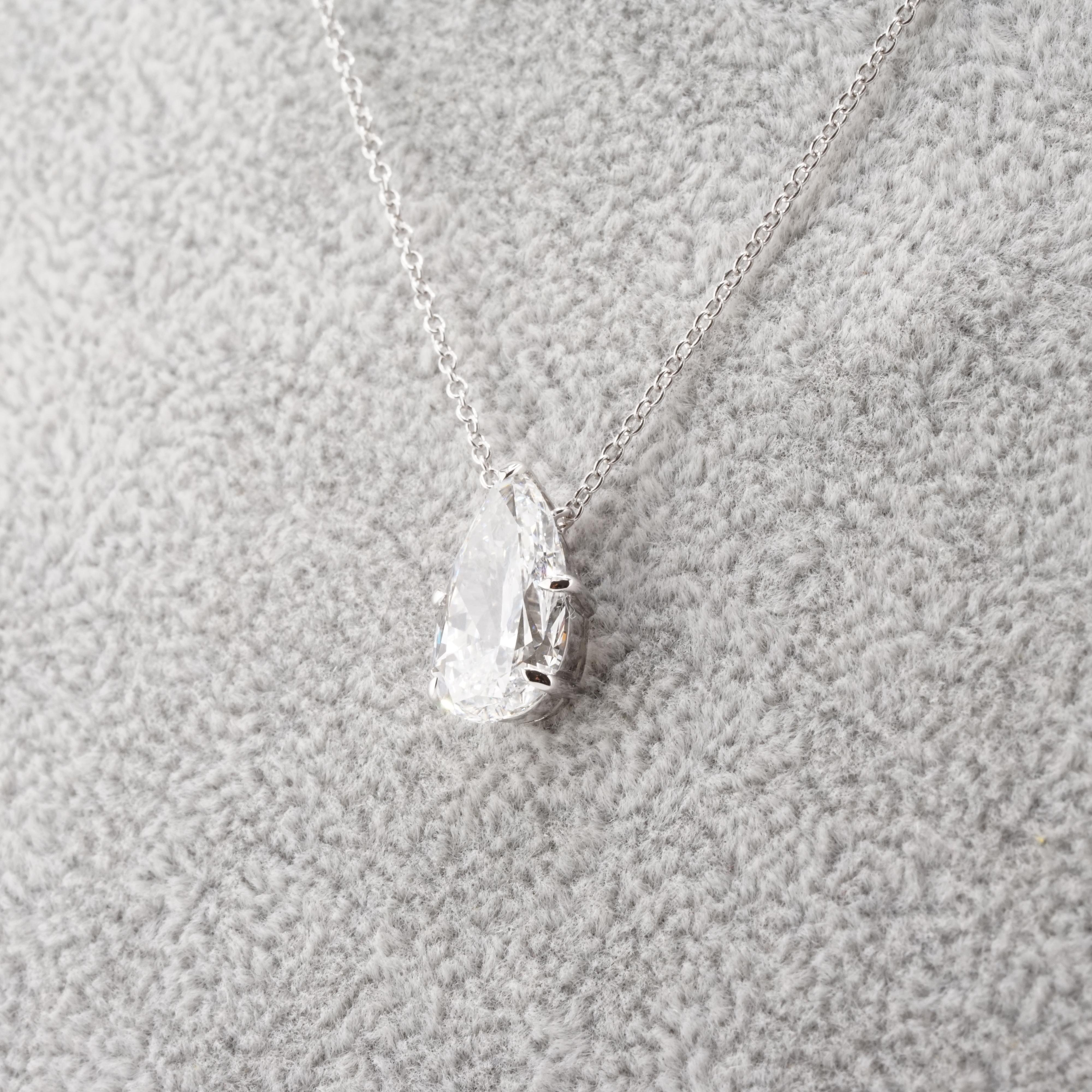 Women's or Men's GIA Certified 4.03 Carat Pear Cut Diamond Pendant Necklace in 18k White Gold For Sale