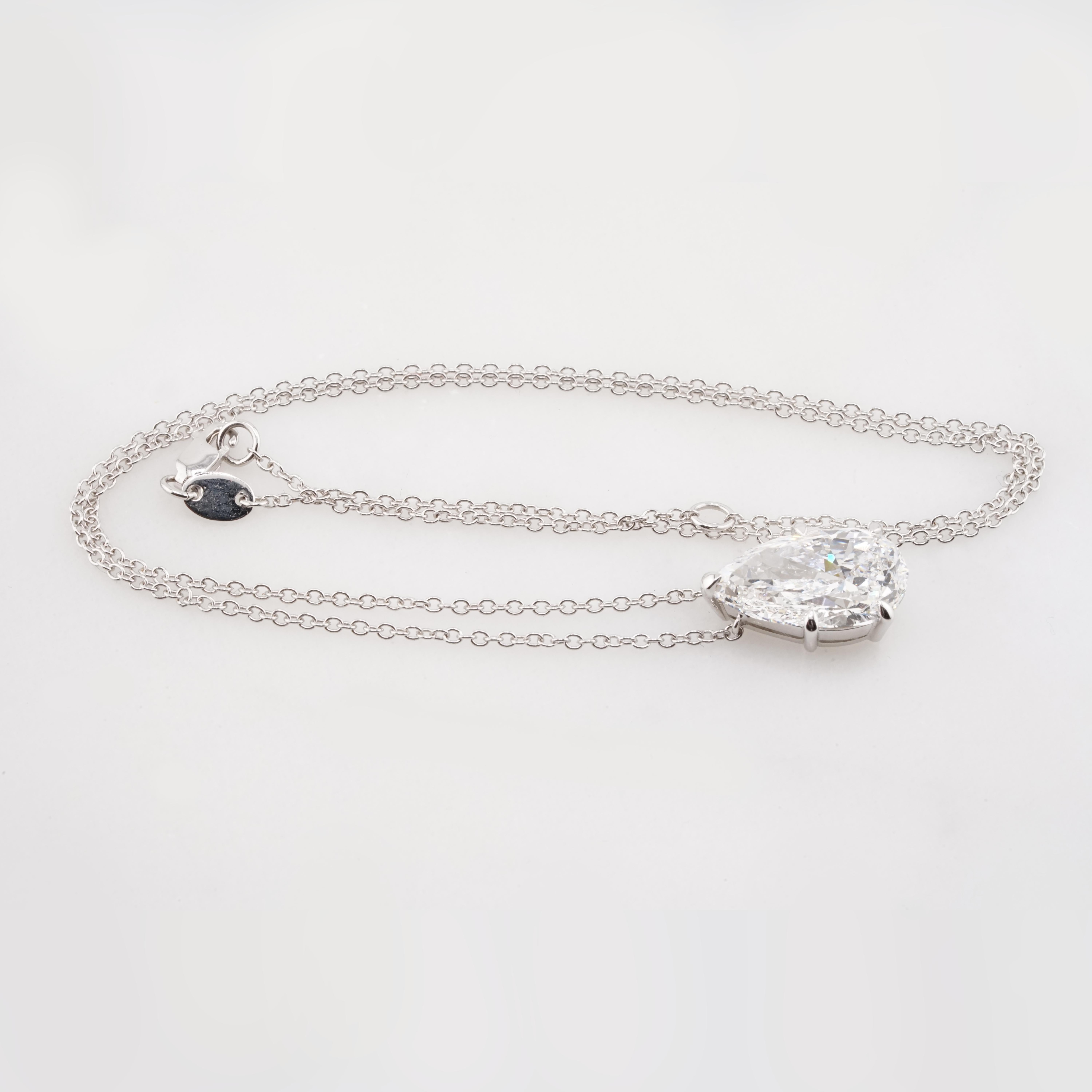 GIA Certified 4.03 Carat Pear Cut Diamond Pendant Necklace in 18k White Gold For Sale 1