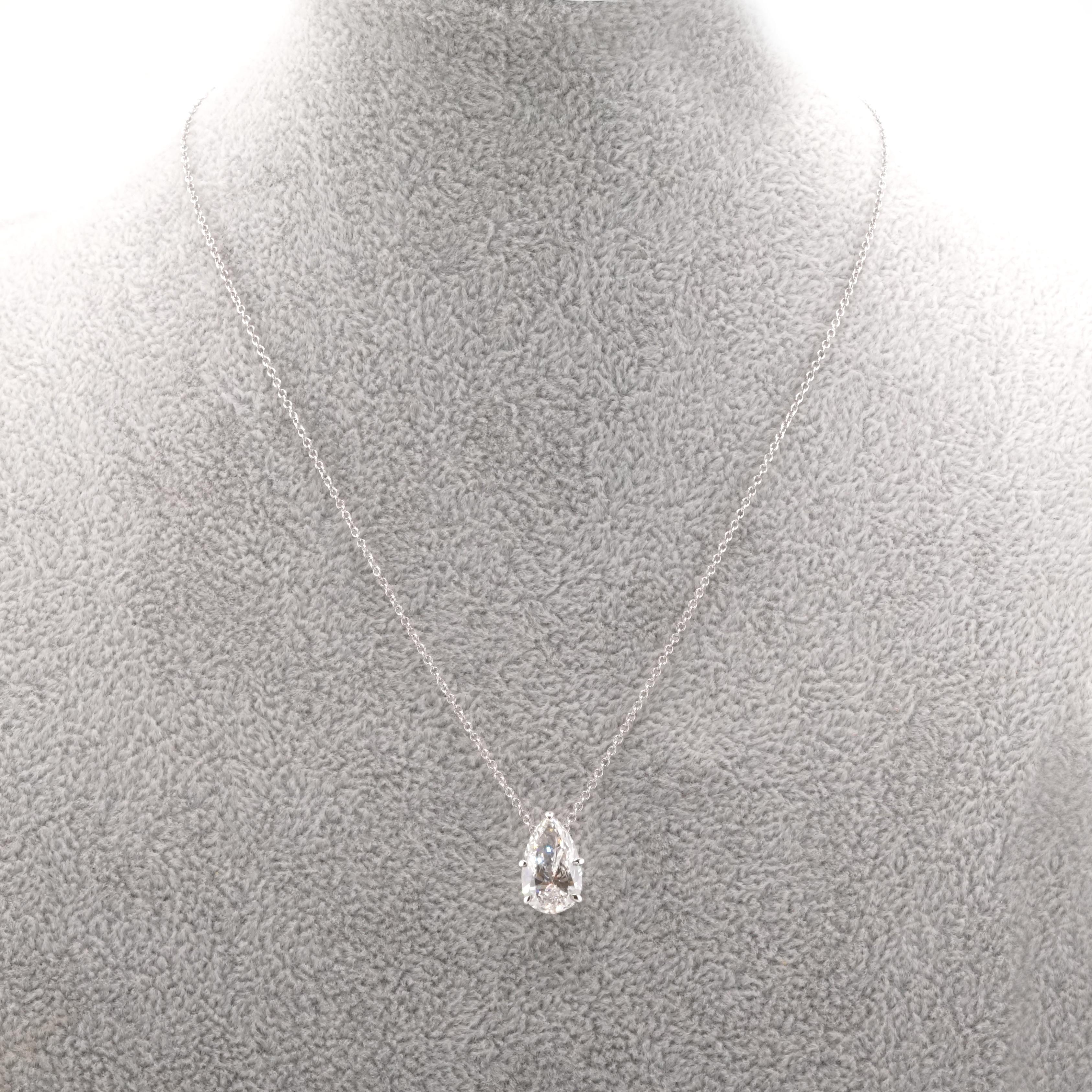 GIA Certified 4.03 Carat Pear Cut Diamond Pendant Necklace in 18k White Gold For Sale 3