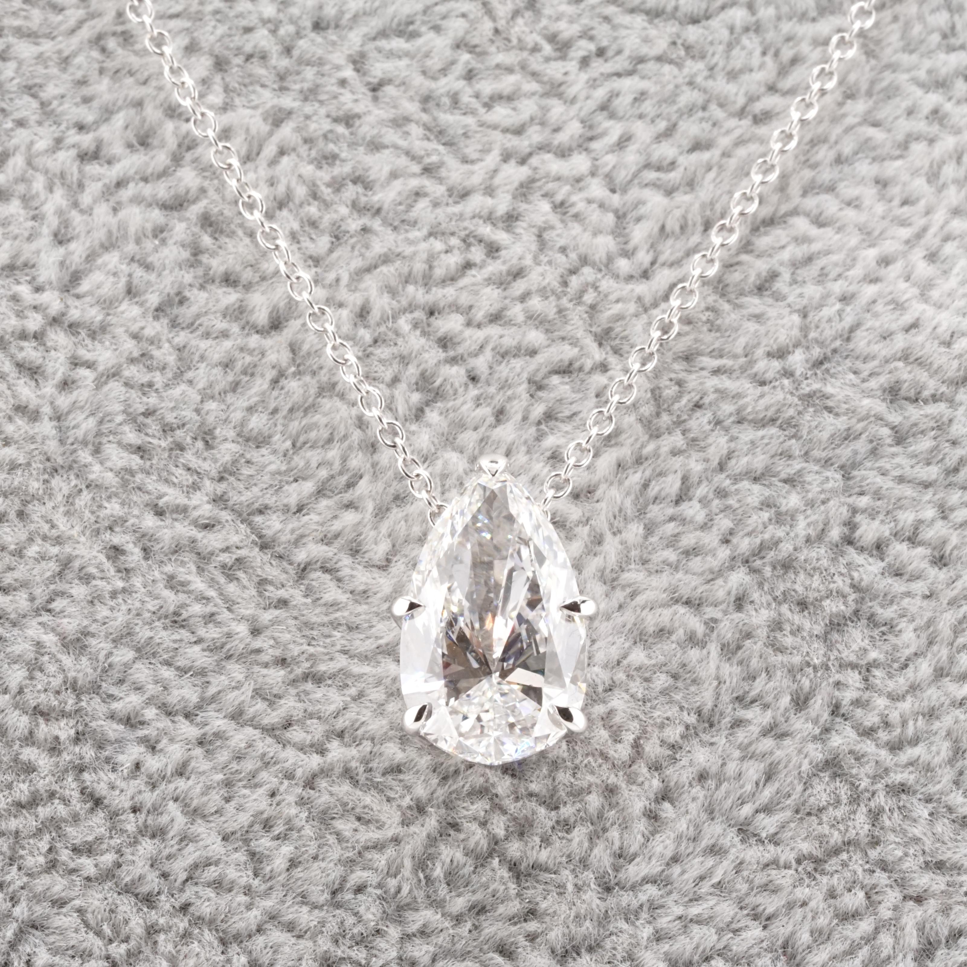 GIA Certified 4.03 Carat Pear Cut Diamond Pendant Necklace in 18k White Gold For Sale 4