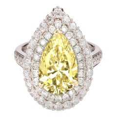 GIA zertifizierter 3 Karat Double Prong Fancy Hellgelber Diamant 18 Karat Gold Ring