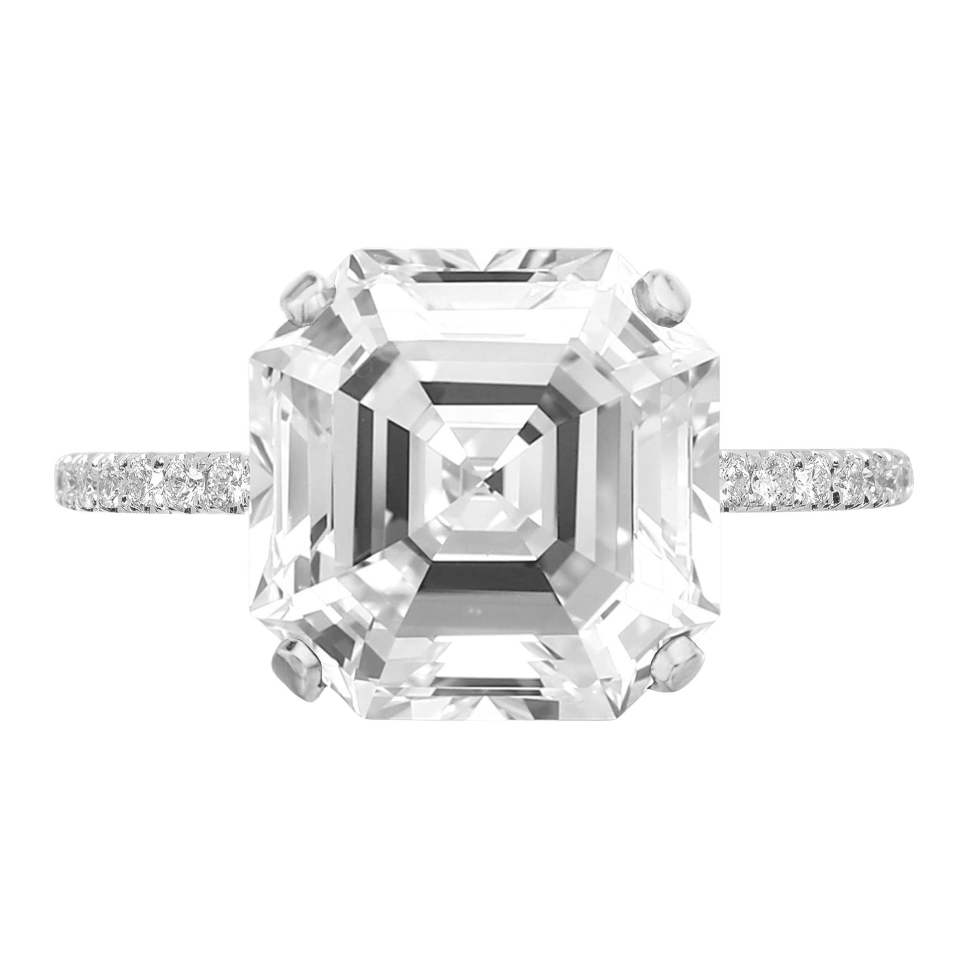 GIA Certified 4.00 Carat Asscher Cut Diamond Platinum Solitaire Ring with Pavè