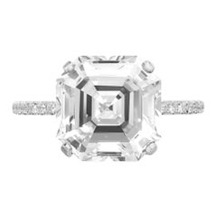 GIA Certified 4.00 Carat Asscher Cut Diamond Platinum Solitaire Ring with Pavè
