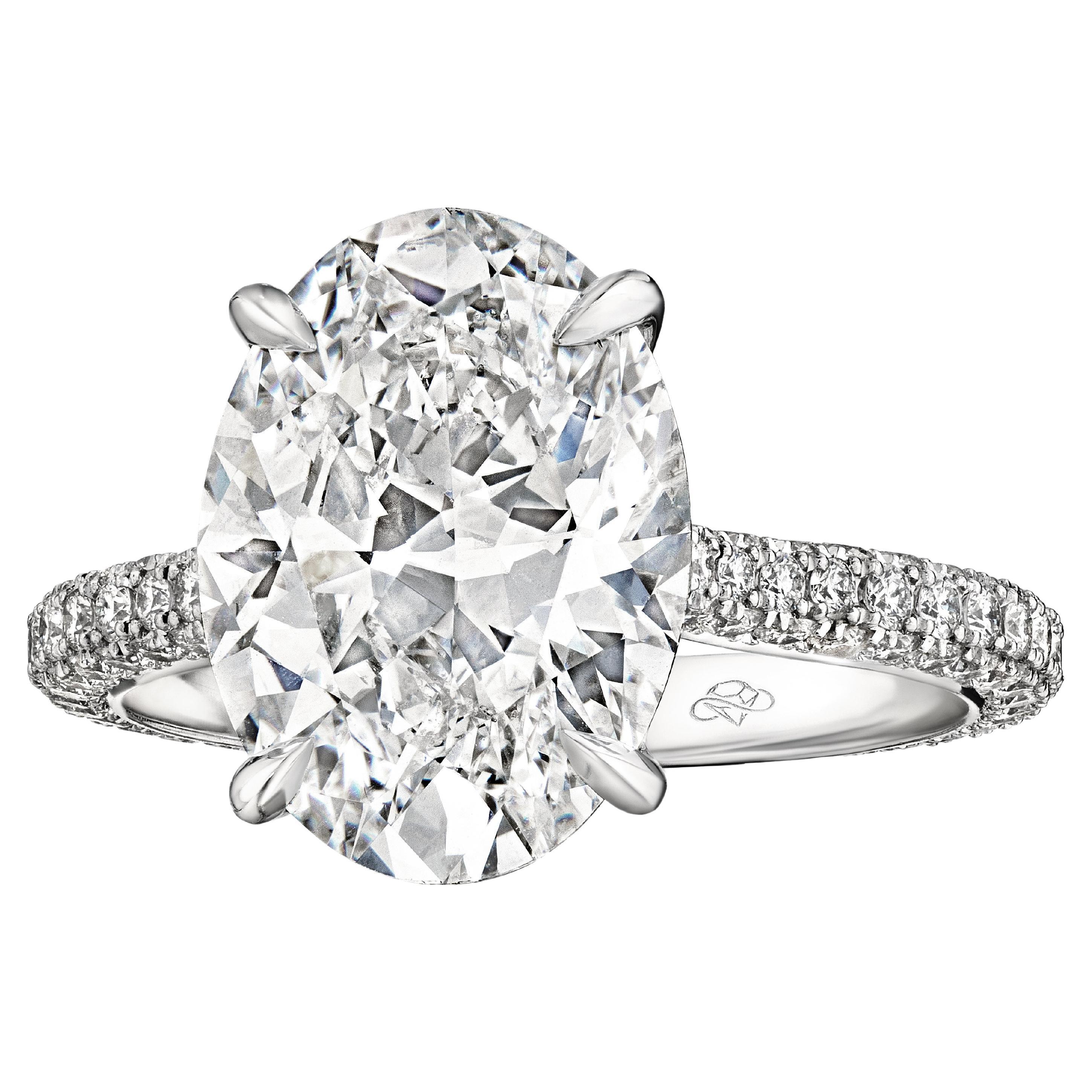 GIA Certified 4 Carat E VS2 Oval Diamond Engagement Ring "Alexandria" For Sale