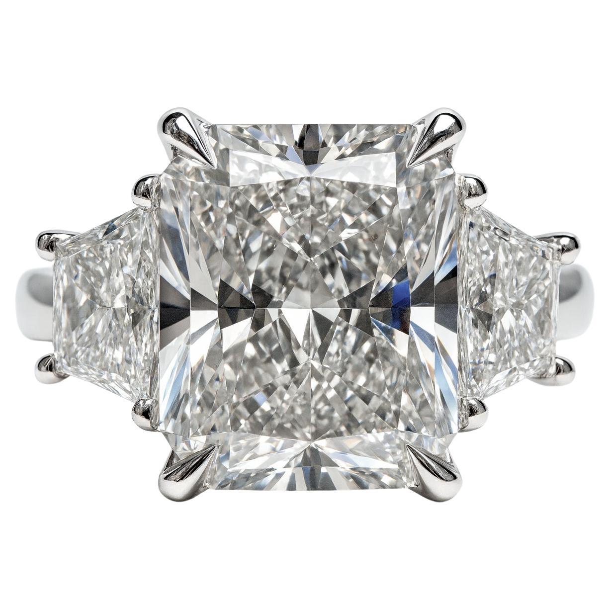 GIA Certified 4 Carat E VS2 Radiant Cut Diamond Three-Stone Platinum Engageme