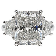 GIA Certified 4 Carat E VS2 Radiant Cut Diamond Three-Stone Platinum Engageme