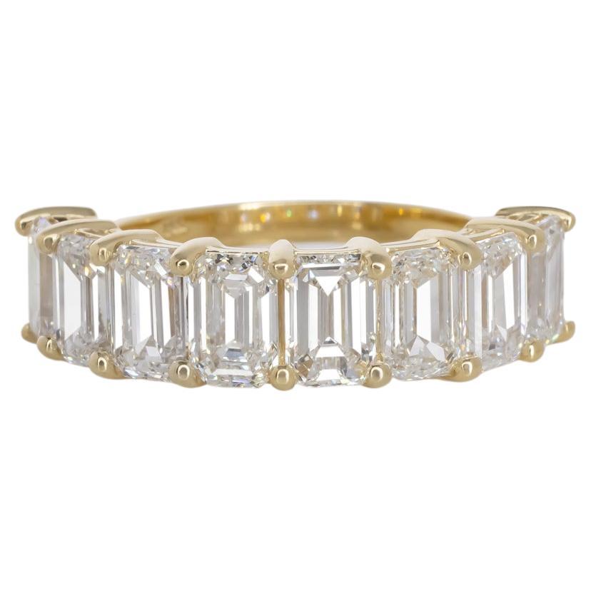 GIA Certified 4 Carat Emerald Cut Band Ring Set in 18 Carats Yellow Gold