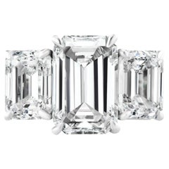 GIA Certified 4.02 Carat Emerald Cut Three-Stone Diamond Ring