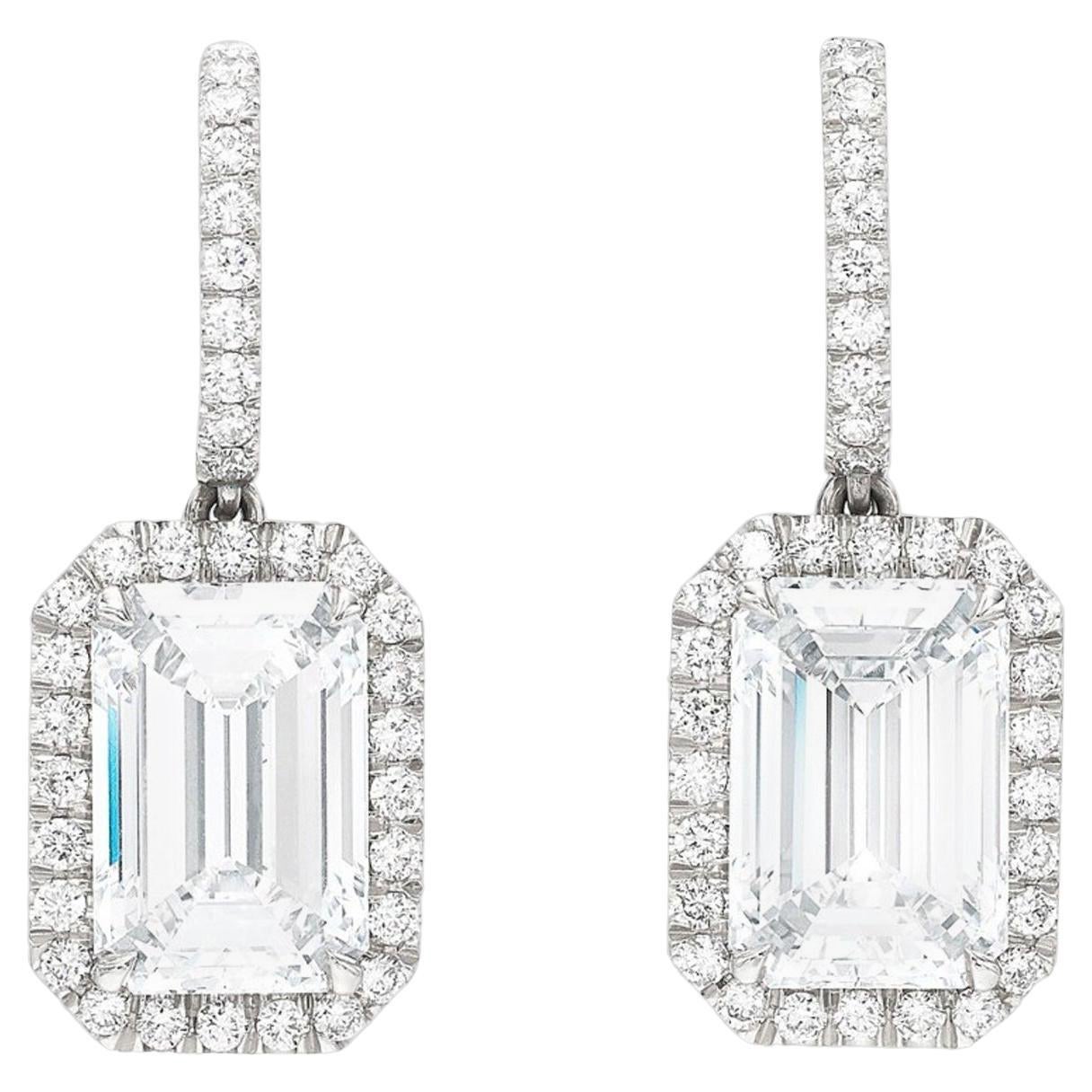 GIA Certified 4 Carat Emerald Cut Diamond D Color VVS Clarity Dangle Earrings