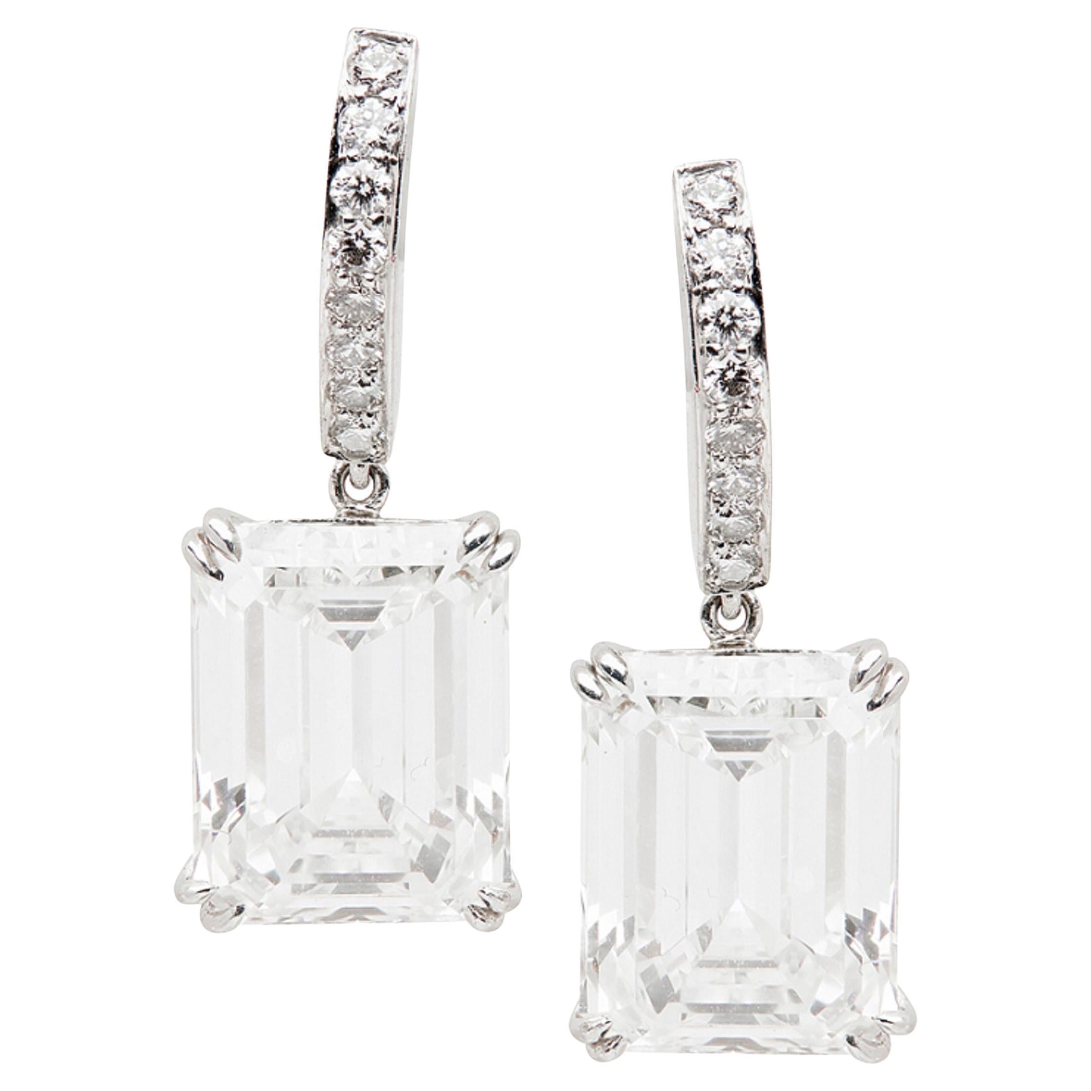 GIA Certified 4 Carat Emerald Cut Diamond Dangle Platinum Earrings