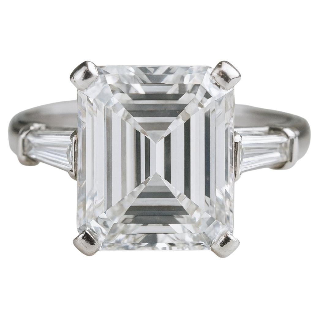 GIA Certified 4 Carat Emerald Cut Diamond Engagement Platinum Ring For Sale