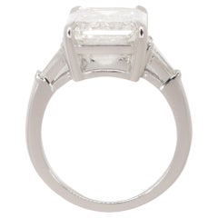GIA Certified 4 Carat Emerald Cut Diamond Platinum Ring with tapered baguette