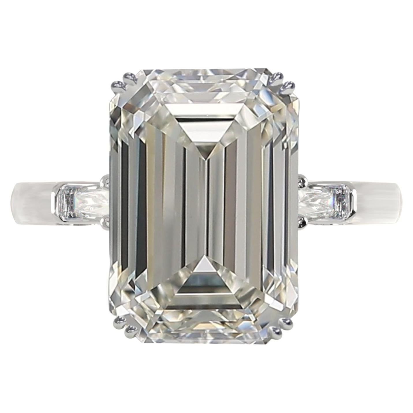 GIA Certified 4 Carat Emerald Cut Diamond Platinum Ring