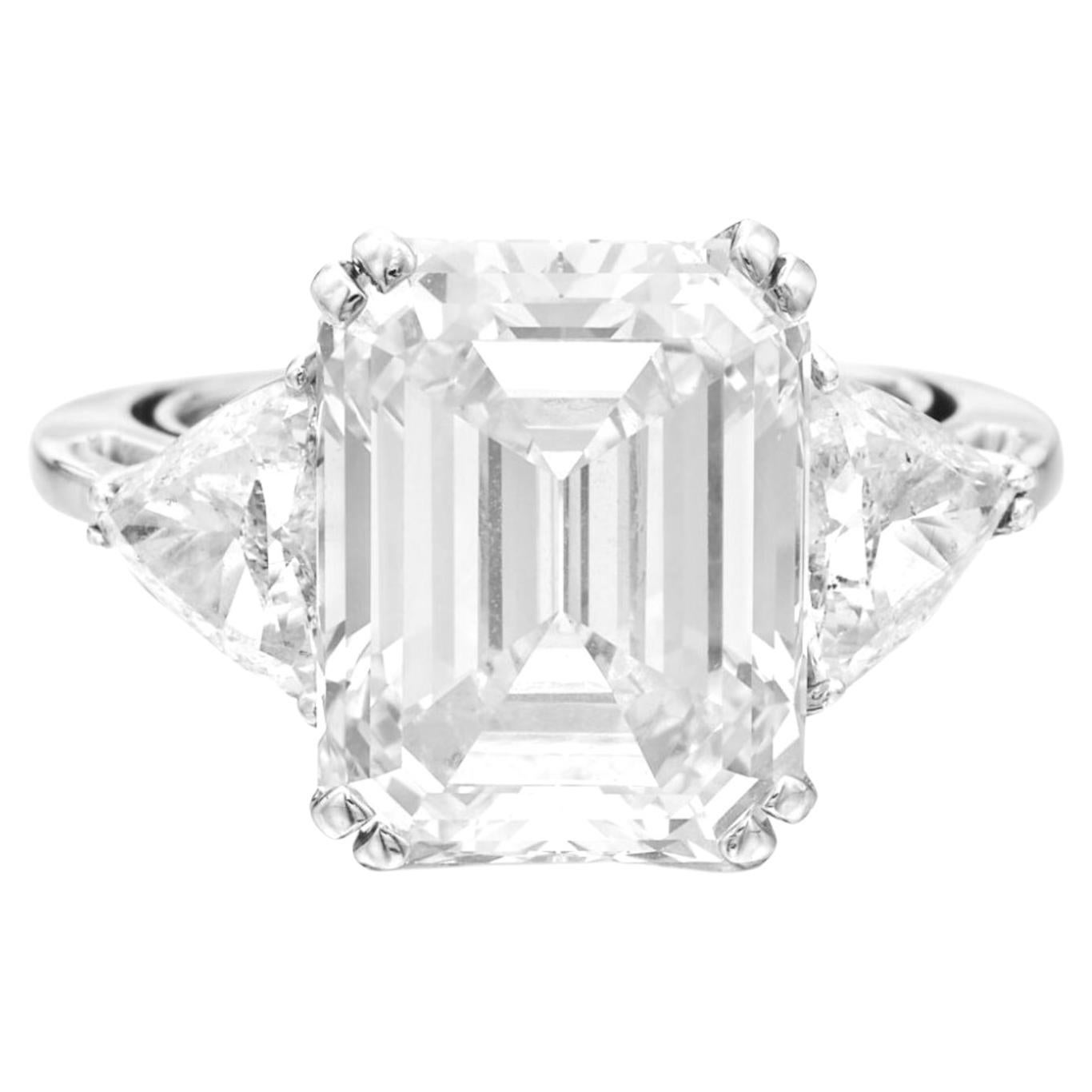 GIA Certified 4.06 Carat Emerald Cut Diamond Ring with Trillion Cut Diamond