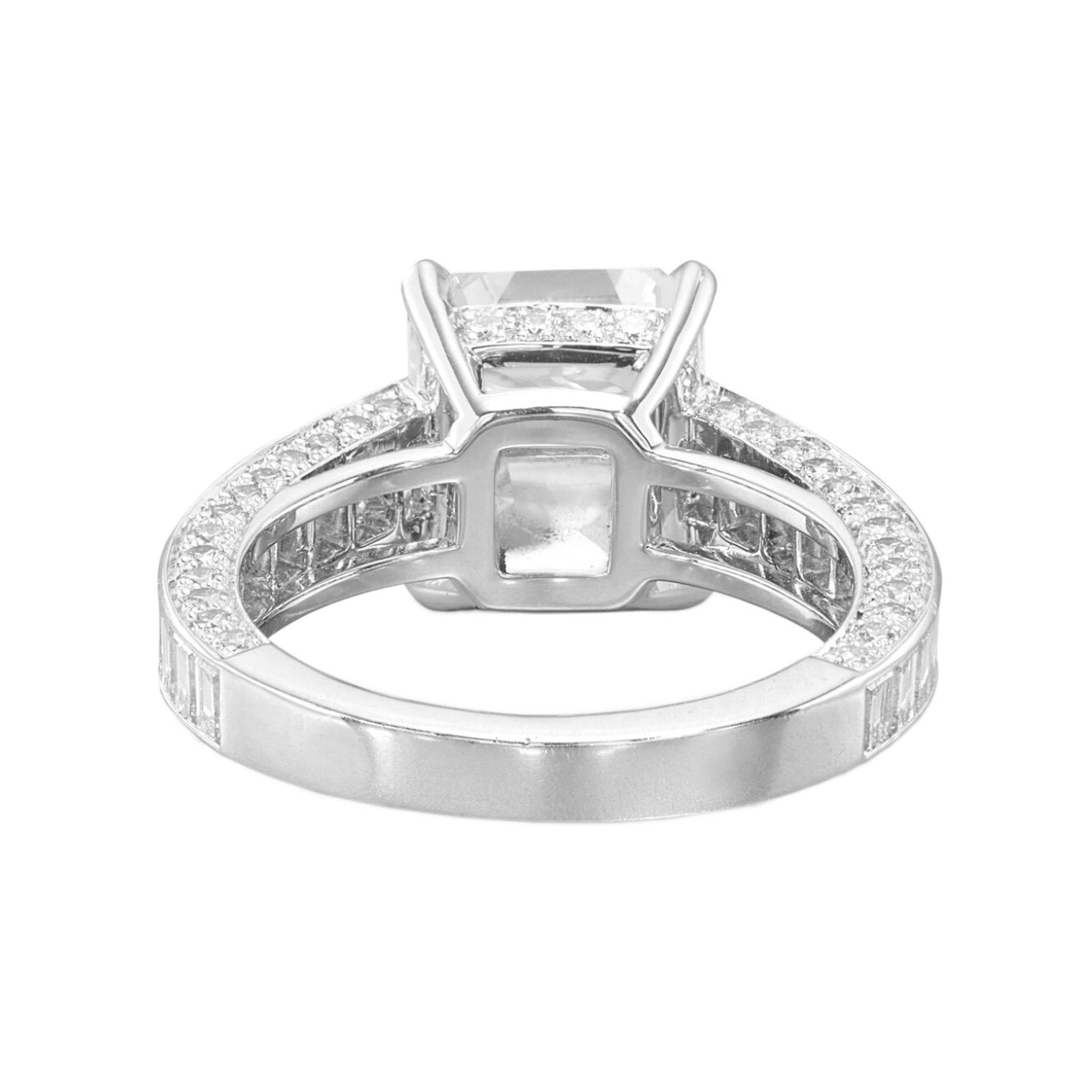GIA Certified 4.05 Carat Emerald Cut Diamond Ring in 18K White Gold In New Condition For Sale In Chicago, IL