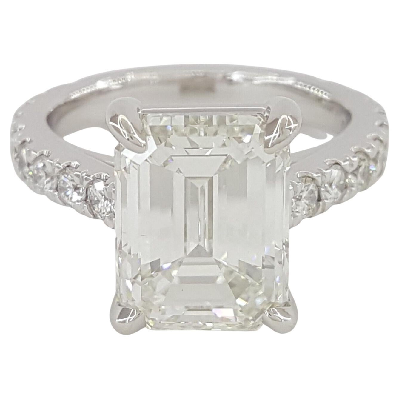 GIA Certified 4.02 Carat Emerald Cut Diamond Solitaire Ring with pavè