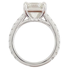 GIA Certified 4.01 Carat Emerald Cut Diamond Solitaire Platinum Ring with Pavè
