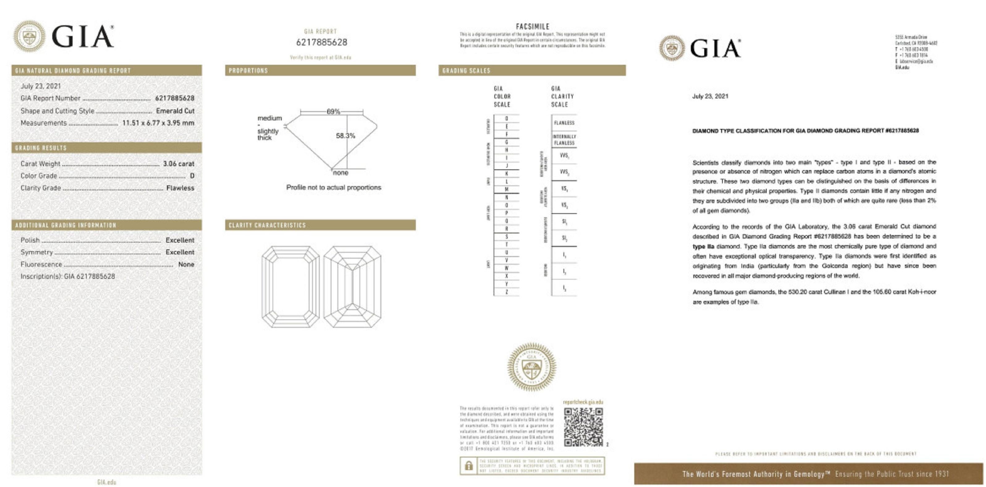 Modern GIA Certified 4 Carat Emerald Cut Platinum Ring VVS2 Clarity F Color