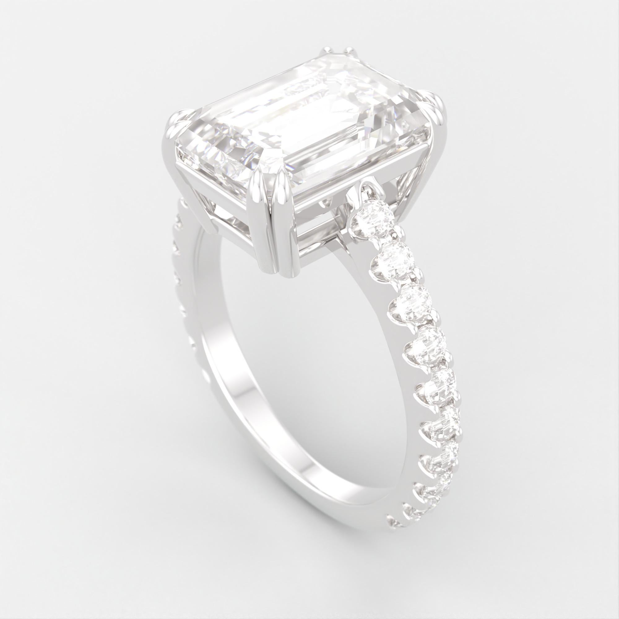 Contemporary GIA Certified 4.01 Carat Emerald Cut D Color Diamond Ring with pavè For Sale