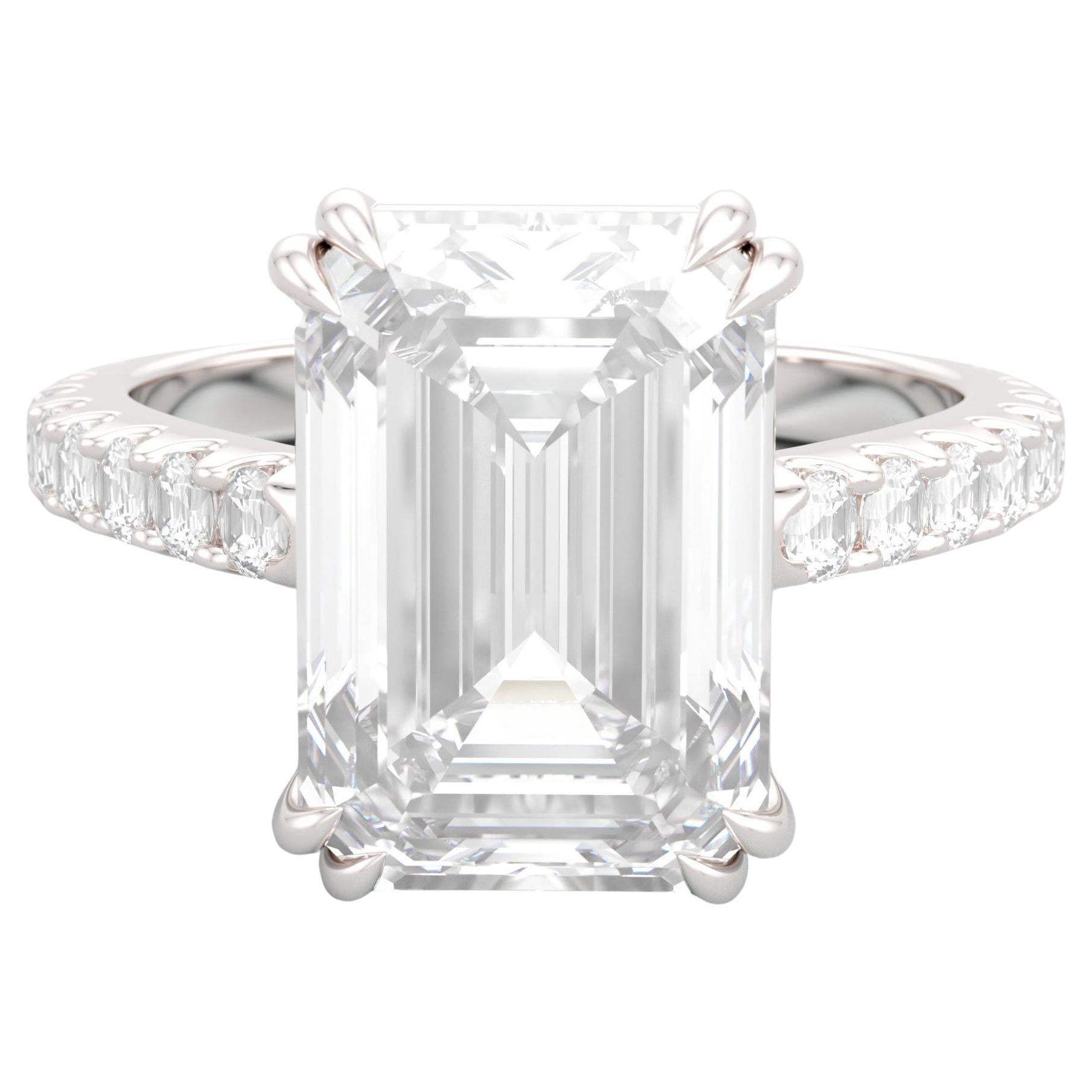 GIA Certified 4.01 Carat Emerald Cut D Color Diamond Ring with pavè