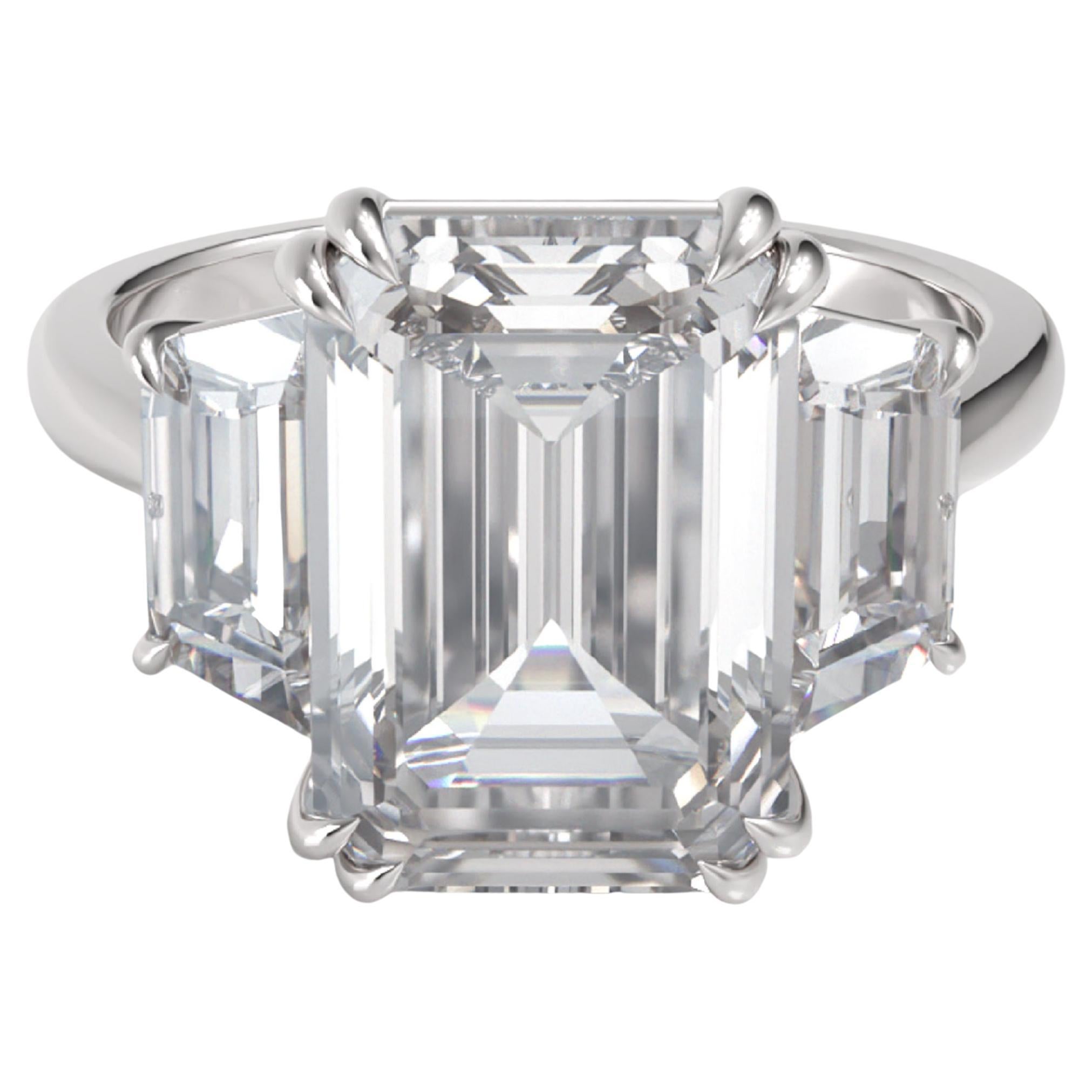 GIA Certified 4 Carat Emerald Cut Three Stone Diamond Ring