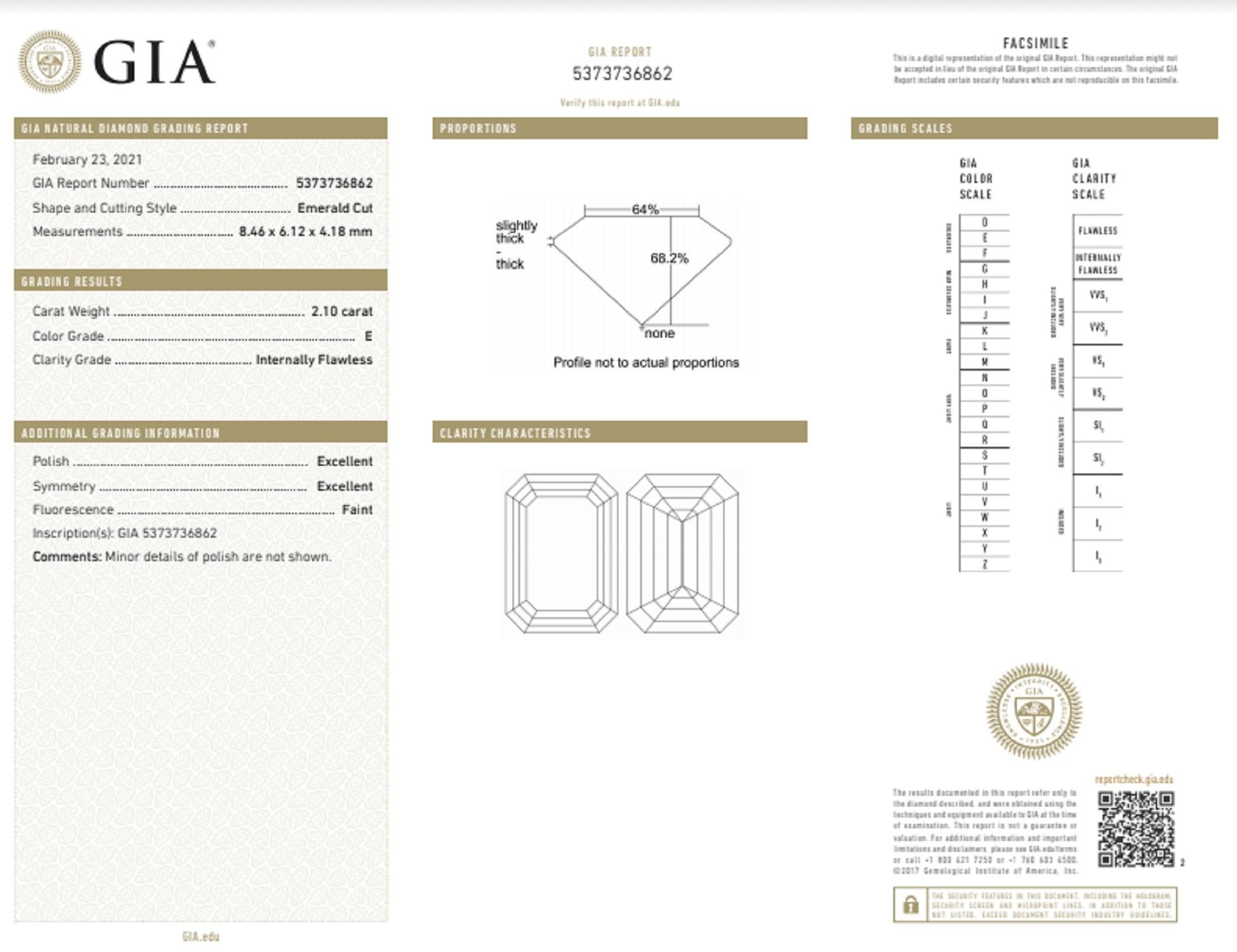 GIA Certified 2.67 Carat  Excellent Cut Emerald Cut Diamond Platinum Ring In New Condition In Rome, IT