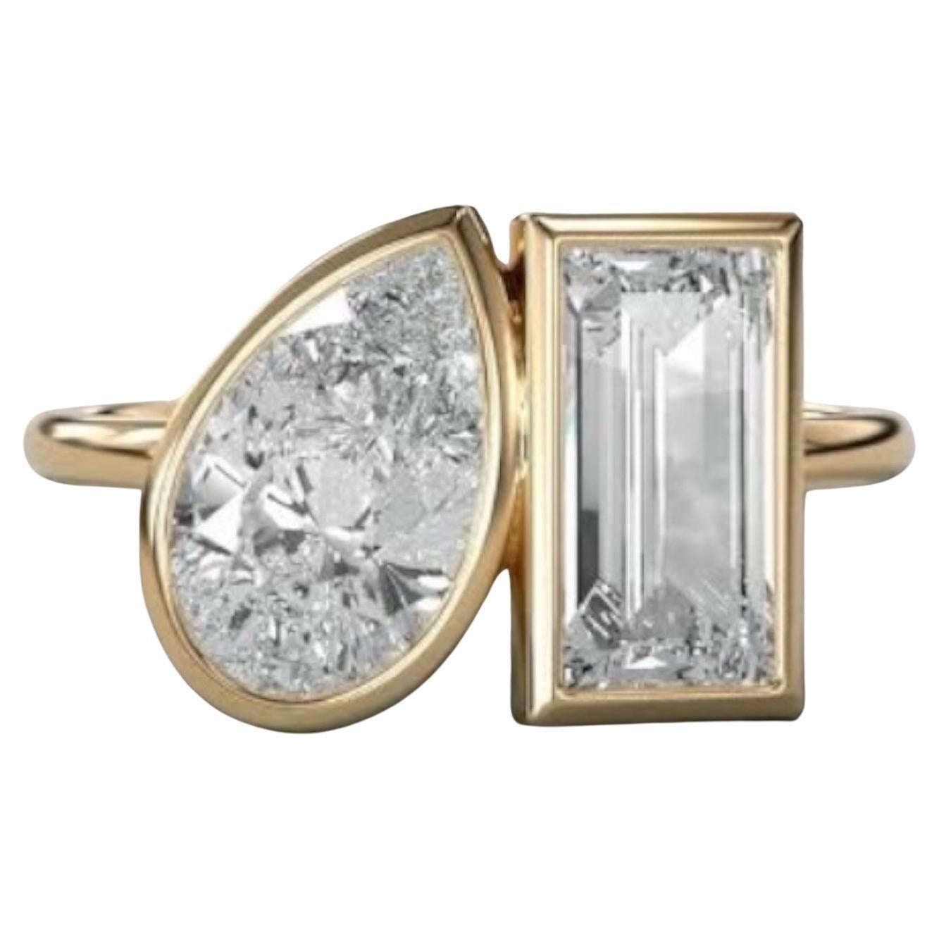 GIA Certified 4 Carat F/VS1 Pear Emerald Shape Diamonds Toi Et Moi Ring 18K Gold
