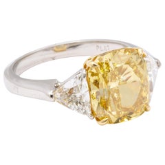 GIA Certified 4 Carat Fancy Intense Yellow Diamond Ring