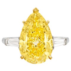 GIA Certified 4 Carat Fancy Intense Yellow  Diamond Solitaire Ring