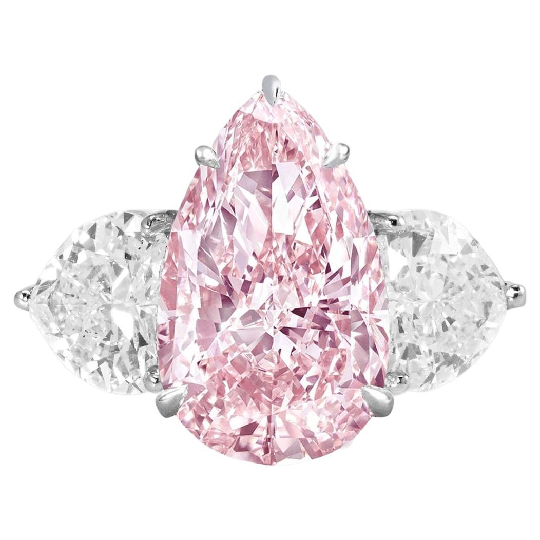GIA Certified 4 Carat Fancy Light Pink Pear Cut Diamond Ring