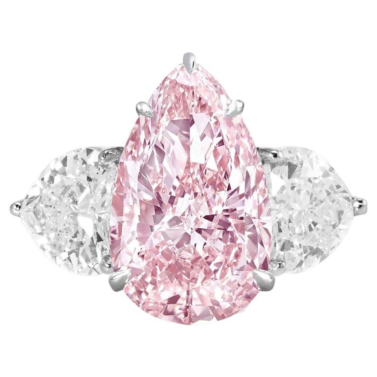 GIA Certified 4 Carat Fancy Light Pink Pear Cut Diamond Ring For Sale ...
