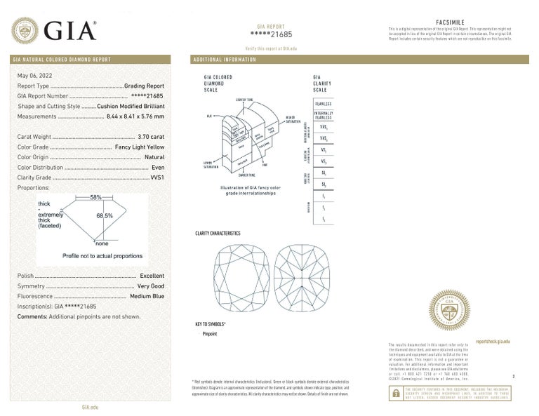 Women's or Men's GIA Certified 4 Carat Fancy Light Yellow Cushion Cut Diamond 18 Carats Gold Ring For Sale