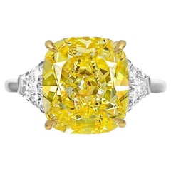 Bague I Flawless de 4 carats en diamant jaune clair fantaisie taille coussin certifié GIA