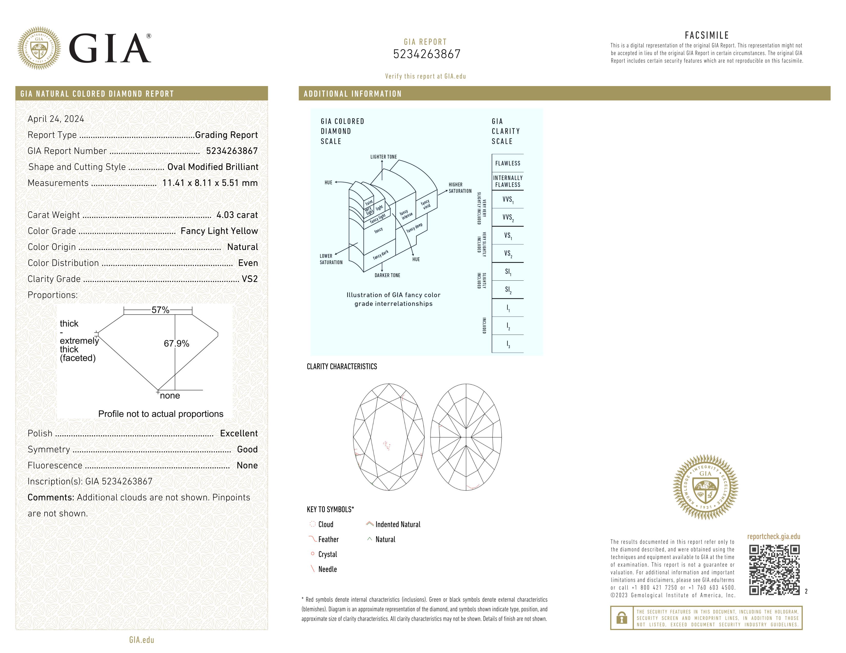 Women's or Men's GIA Certified 4 Carat Fancy Light Yellow Diamond Ring For Sale