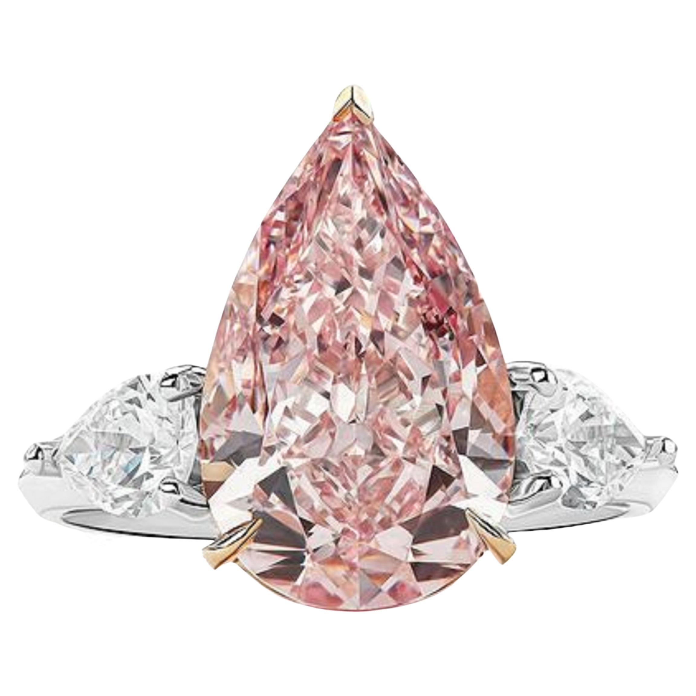 GIA Certified Carat Fancy Ornagy Pink Pear Cut Diamond