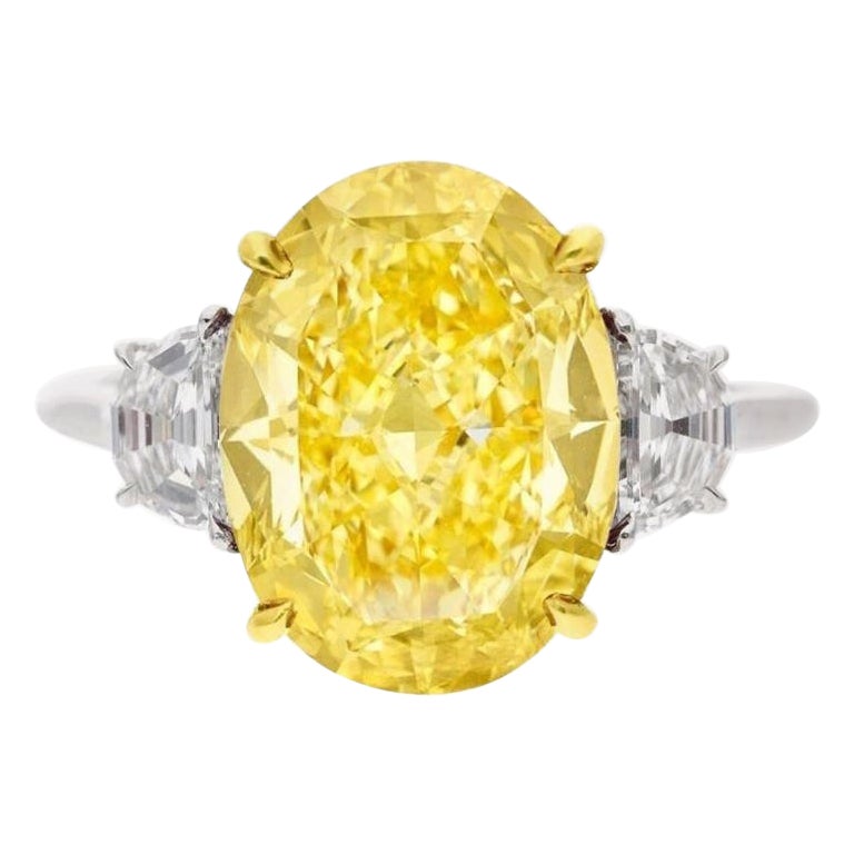 Fantaisie de 4 carats certifiée GIA  Bague de fiançailles en platine avec diamant jaune vif