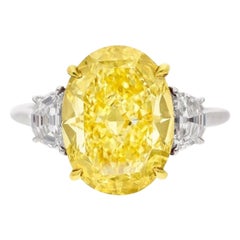 Fantaisie de 4 carats certifiée GIA  Bague de fiançailles en platine avec diamant jaune vif