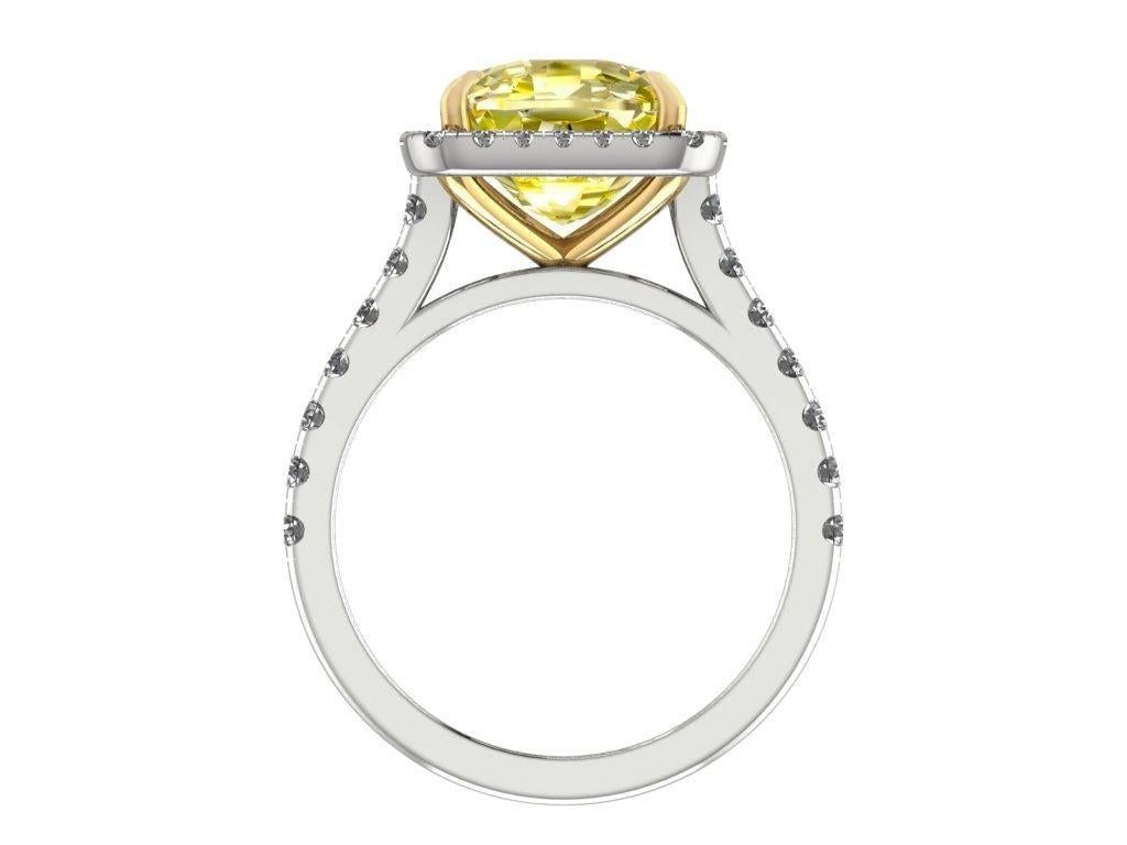 Cushion Cut GIA Certified 4 Carat Fancy Yellow Cushion Diamond Ring For Sale
