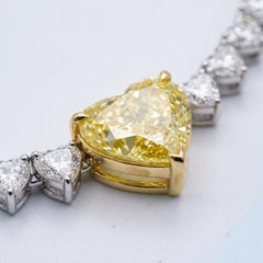 GIA Certified 4 Carat Fancy Yellow Diamond Heart Cut Tennis Necklace