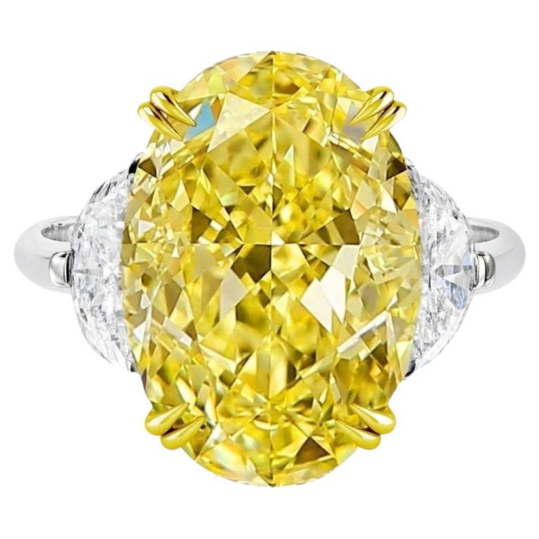 GIA zertifiziert 4 Karat Fancy Yellow Oval Diamant & Halbmond Diamant Ring